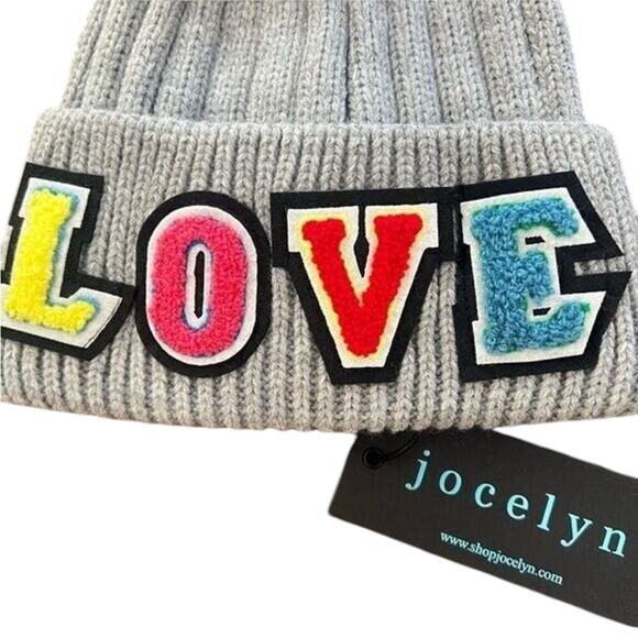 NWT Jocelyn Faux Fur Pom Multi-Color Rainbow “LOVE” Beanie - Picture 7 of 7